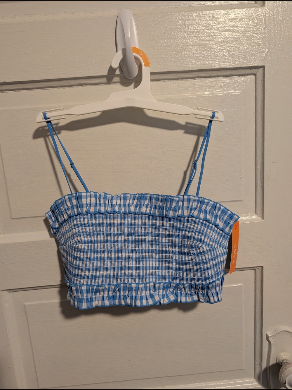 Blue Smocked Crop Spaghetti Strap Tank Top - Women Size M Colsie NWT